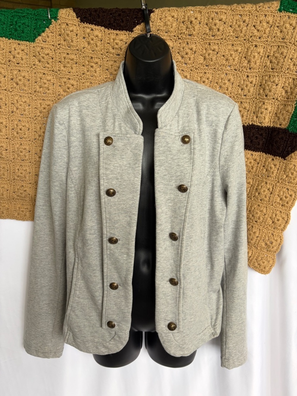 Tommy Hilfiger Gray Double-Breasted Military Blazer, XL, 22” PTP, 23” L